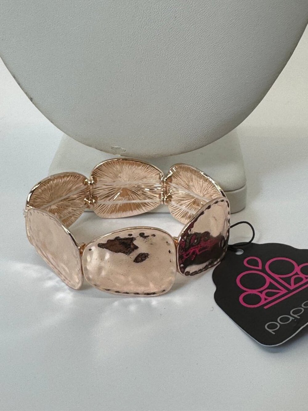 Paparazzi Rose Gold Tone Stretch Bracelet Hammered Oval Links New